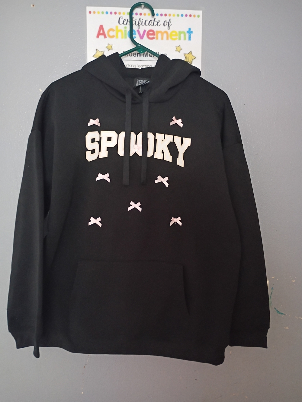 Derek Heart Black Hoodie with Pale Pink 'Spooky' Graphic